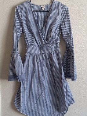 Striped Blue Wrap Waist Dress - Women